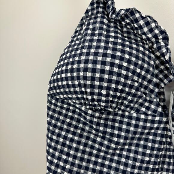 J.Crew Ruffle V Neck One Piece Gingham Swimsuit Padded Navy Retro US 24 NWT - Picture 10 of 13